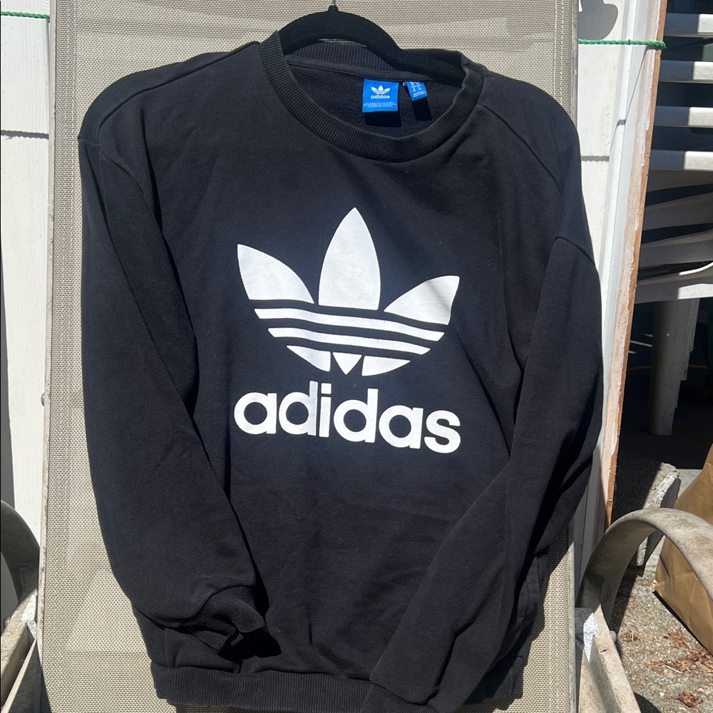 Adidas Women's Black Crewneck Sweater with White Logo